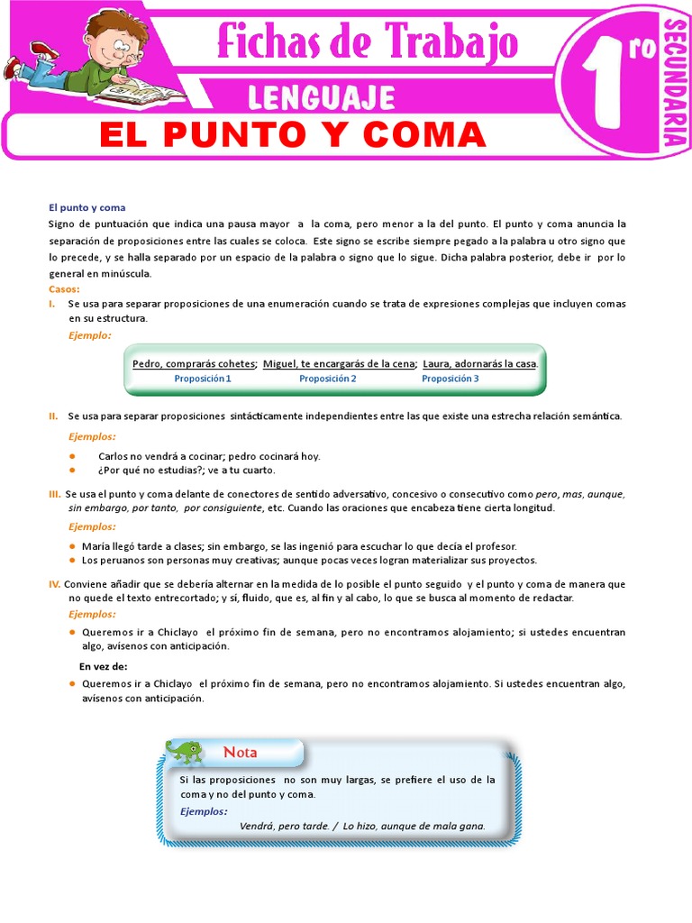 Ejercicios y Uso del Punto y Coma | PDF | Coma | Mecánica del lenguaje