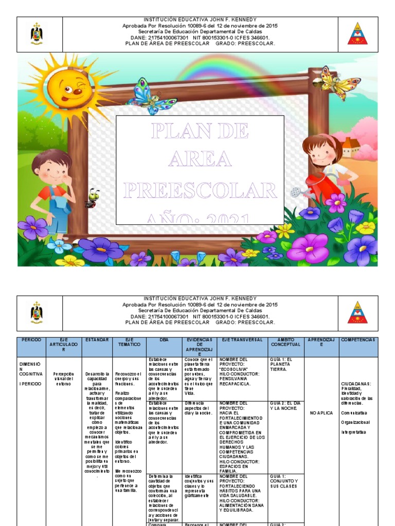Plan de Area Preescolar 2021 | PDF | Educación de la primera infancia ...
