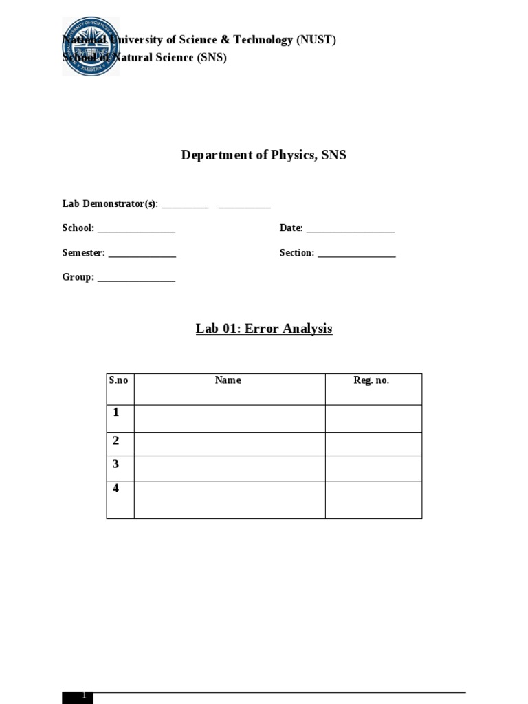 Template For Error Analysis LAB REPORT PDF Pendulum Metre
