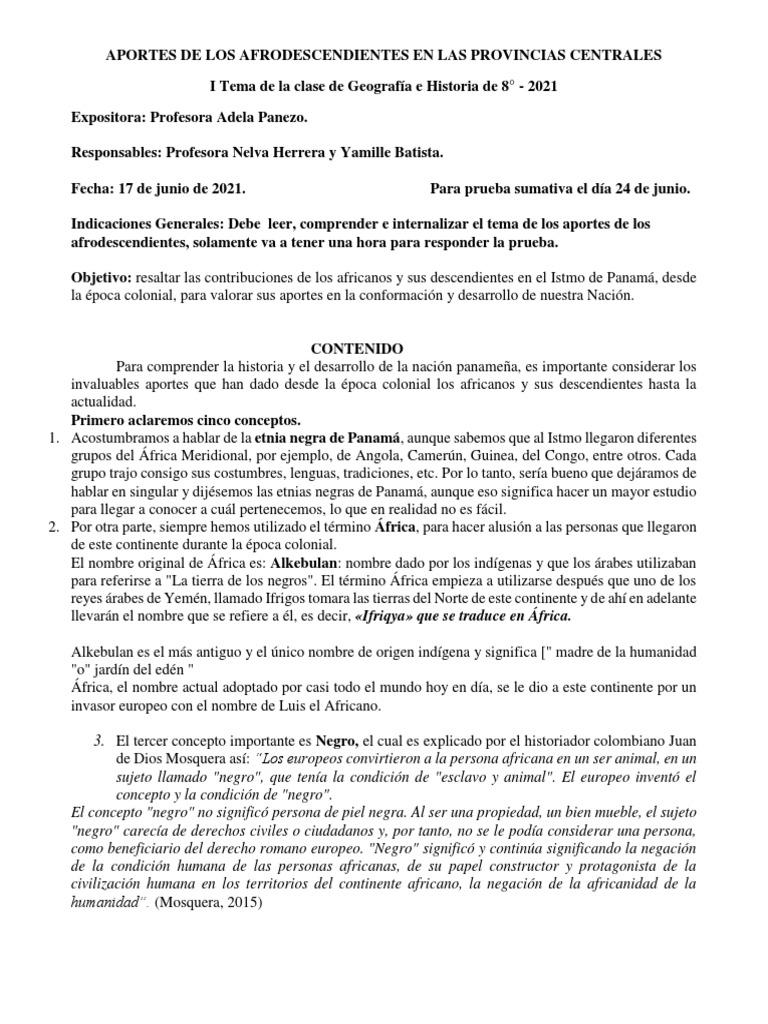 Aportes Culturales de Afrodescendientes en Panamá | PDF | Personas de ...