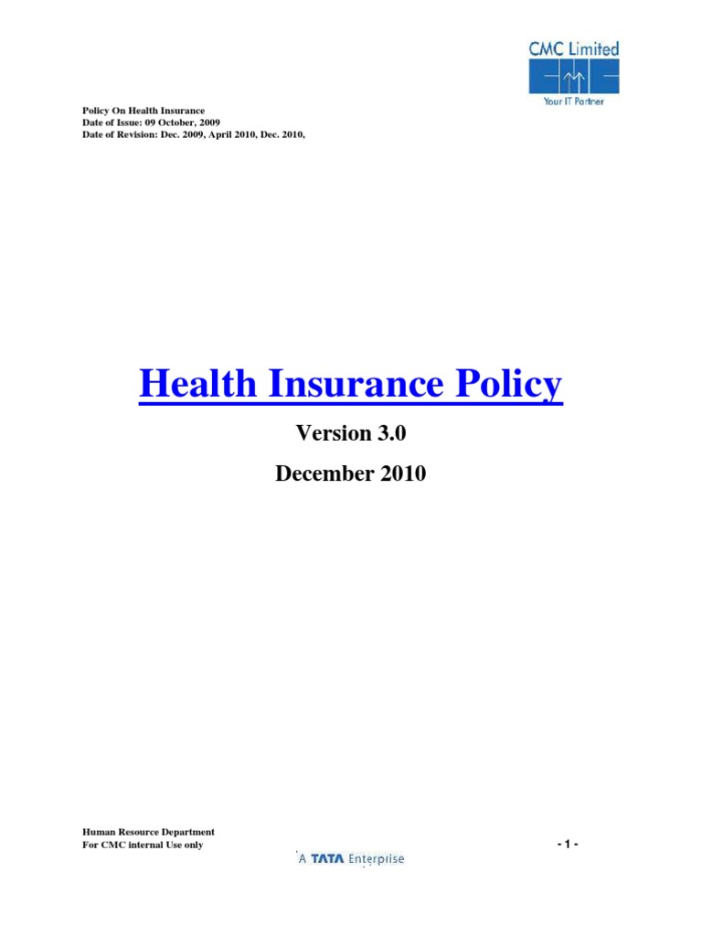 Policy On Health Insurance | PDF | Insurance | Hospital