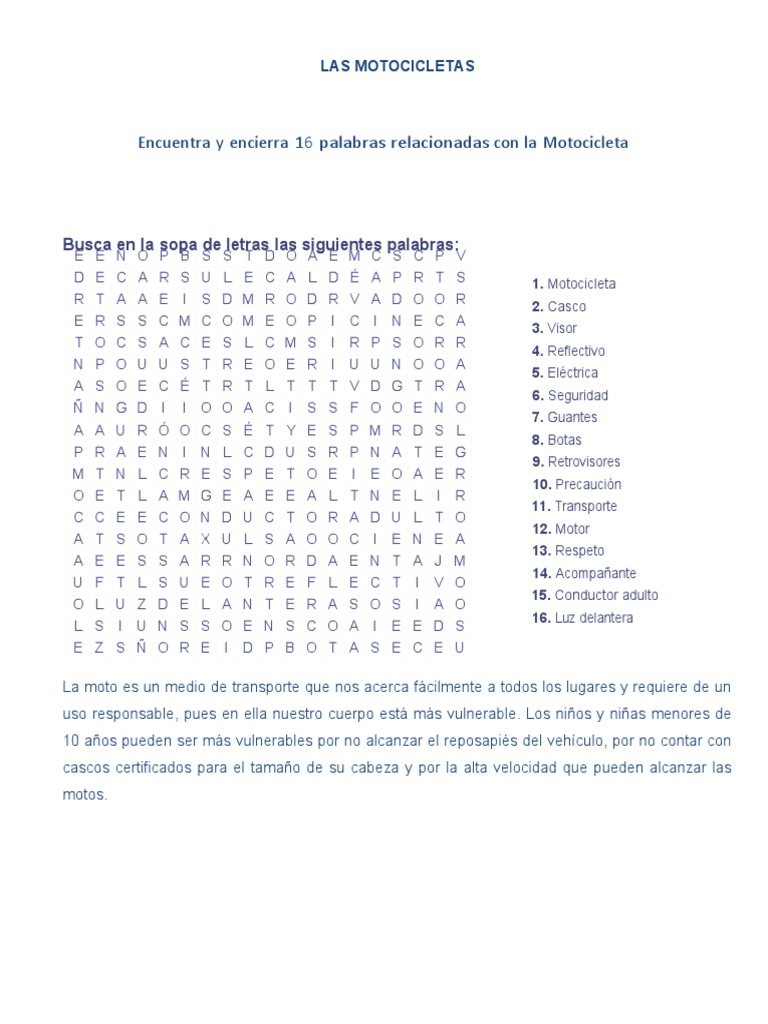 Crucigrama Vial PDF Motocicleta Vehículos