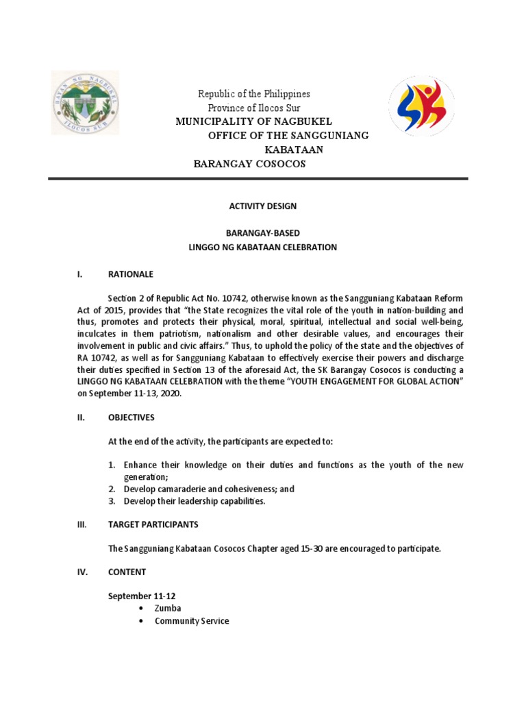 SK Activity Design for Linggo ng Kabataan | PDF | Government