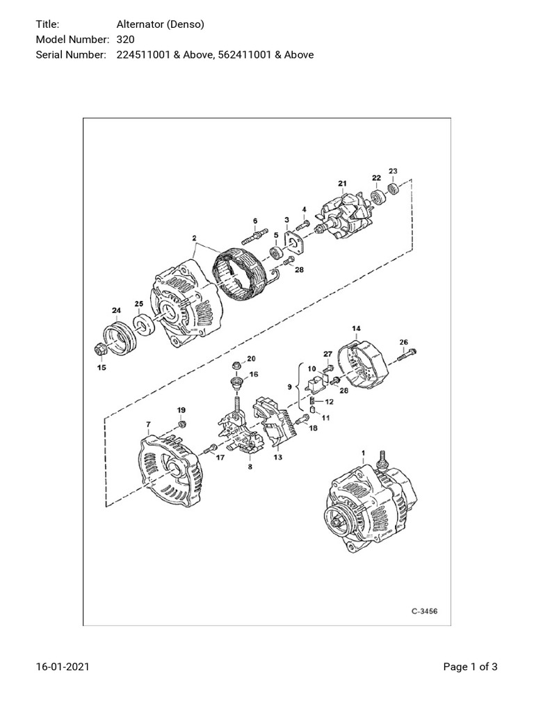 Title Alternator (Denso) Model Number 320 Serial Number 224511001