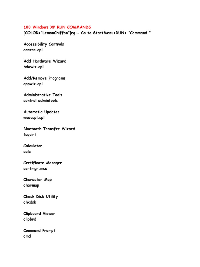 100 Windows XP Run Commands | PDF | Computer Related Introductions ...