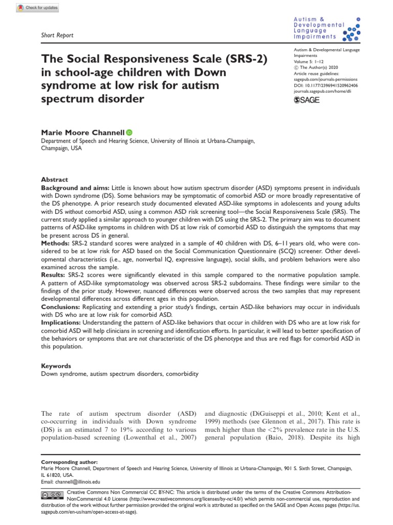 The Social Responsiveness Scale SRS2 in SchoolAg PDF Autism Spectrum Autism