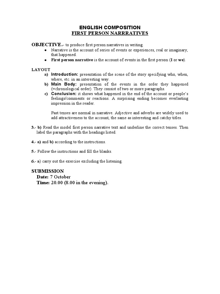 English Composition First Person Narrati Ve | PDF | Language Arts ...