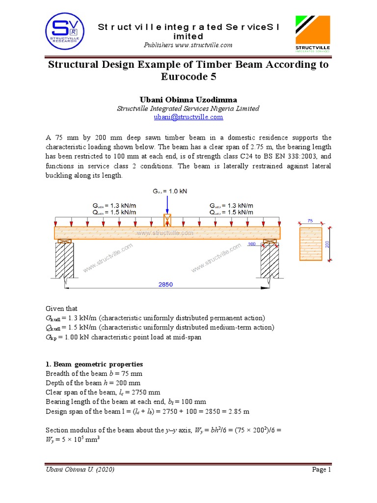 Timber Beam Design Example Eurocode 5 | PDF | Beam (Structure ...