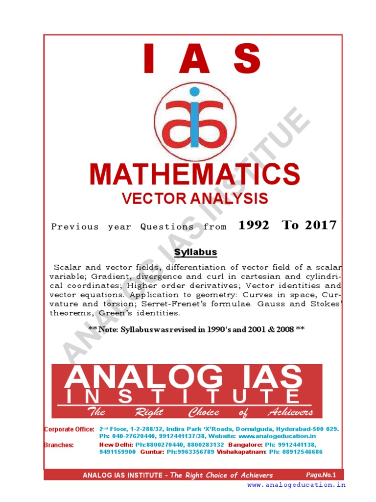 IAS Vector Analysis Guide | PDF | Curvature | Euclidean Vector