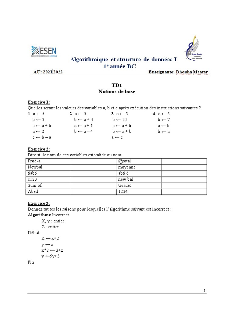 Exercices de base en algorithmique et variables | PDF | Taxe sur la ...