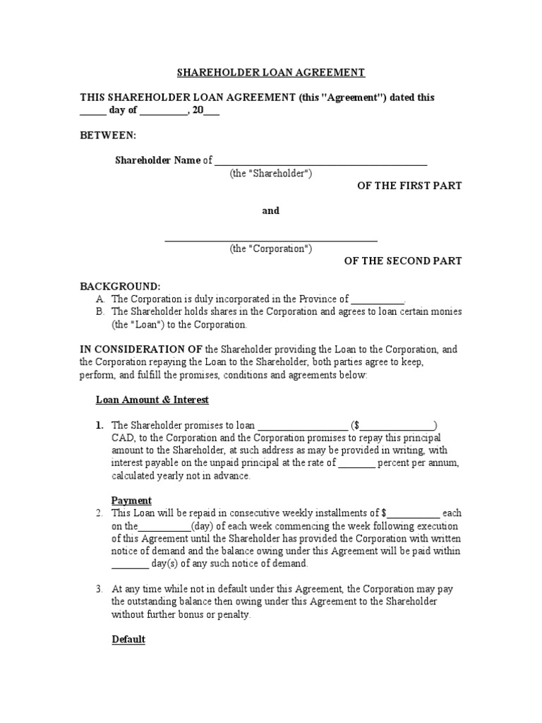 Shareholder Loan Agreement