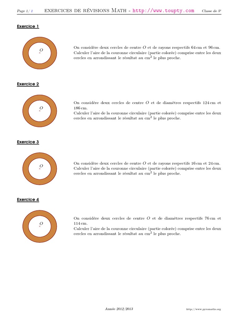 Calculer L aire D un Disque Aire Du Disque Exercices | PDF