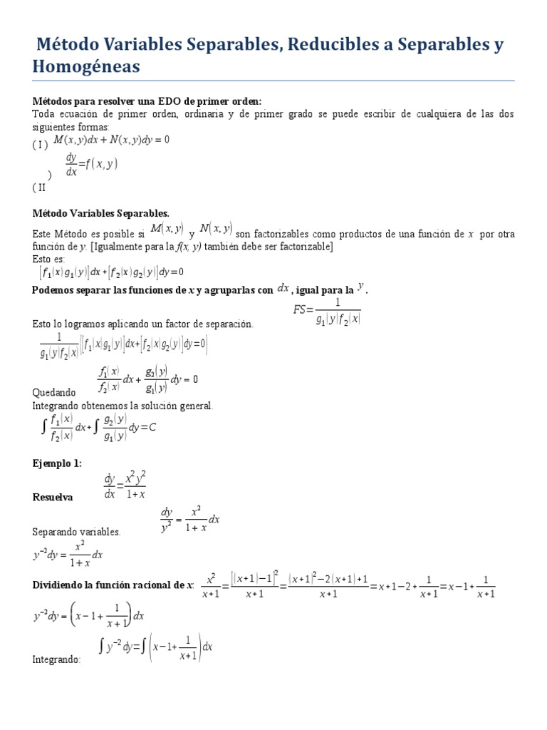Método de Variables Separables en EDOs | PDF | Logaritmo | Ecuaciones