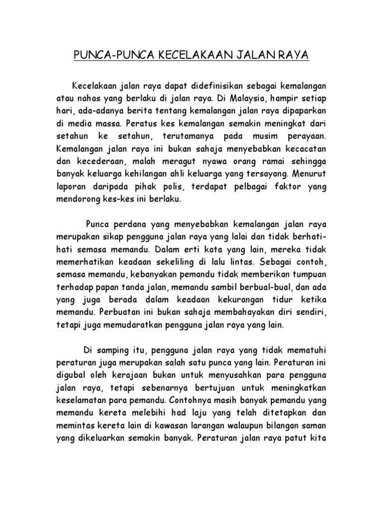 Punca Punca Kecelakaan Jalan Raya Pdf