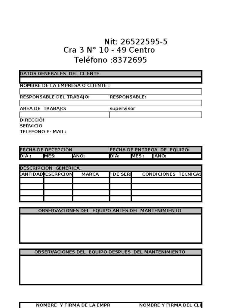 Formato de Recepcion y Entrega de Equipo