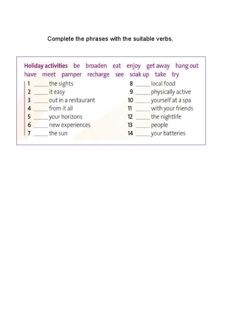 Complete The Phrases With The Suitable Verbs | PDF