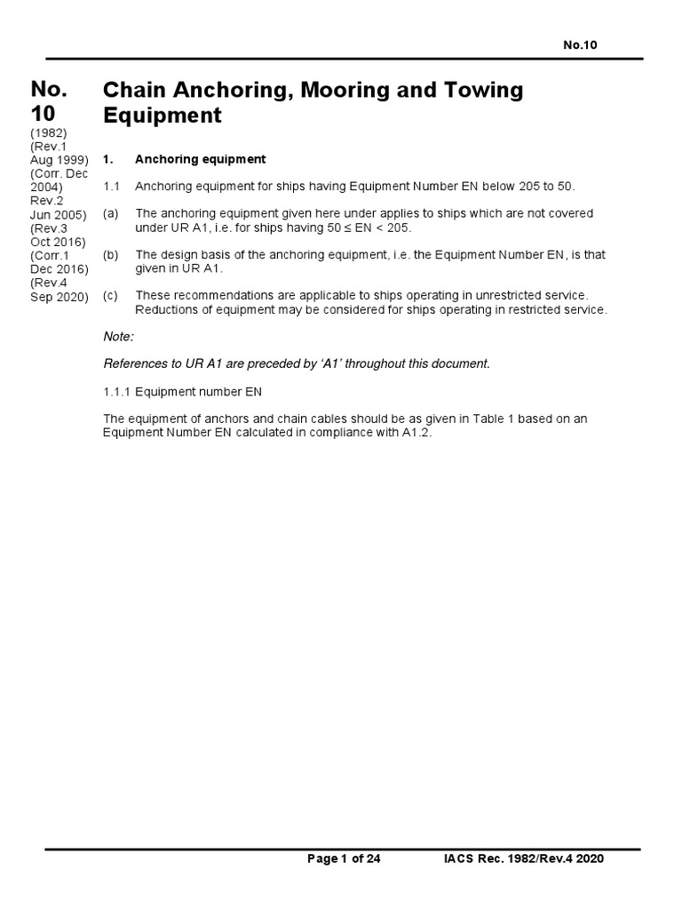 No. 10 No. 10 Chain Anchoring, Mooring and Towing Equipment (Cont
