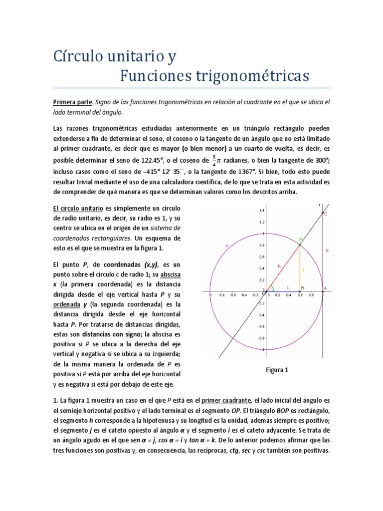 Hoja De Trabajo Trigonométrica De Círculo Unitario PPT CLASE
