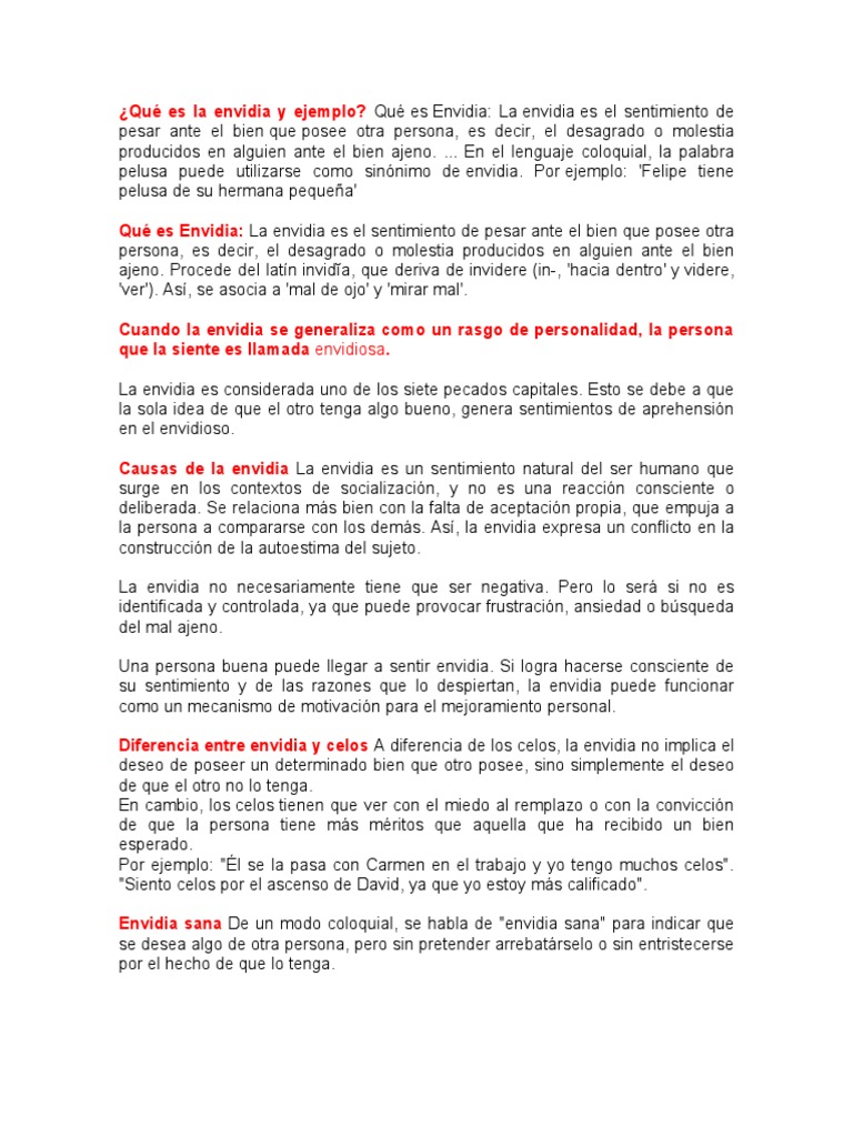 Entendiendo la Envidia: Definición y Ejemplos | PDF | Envidia | Autoestima
