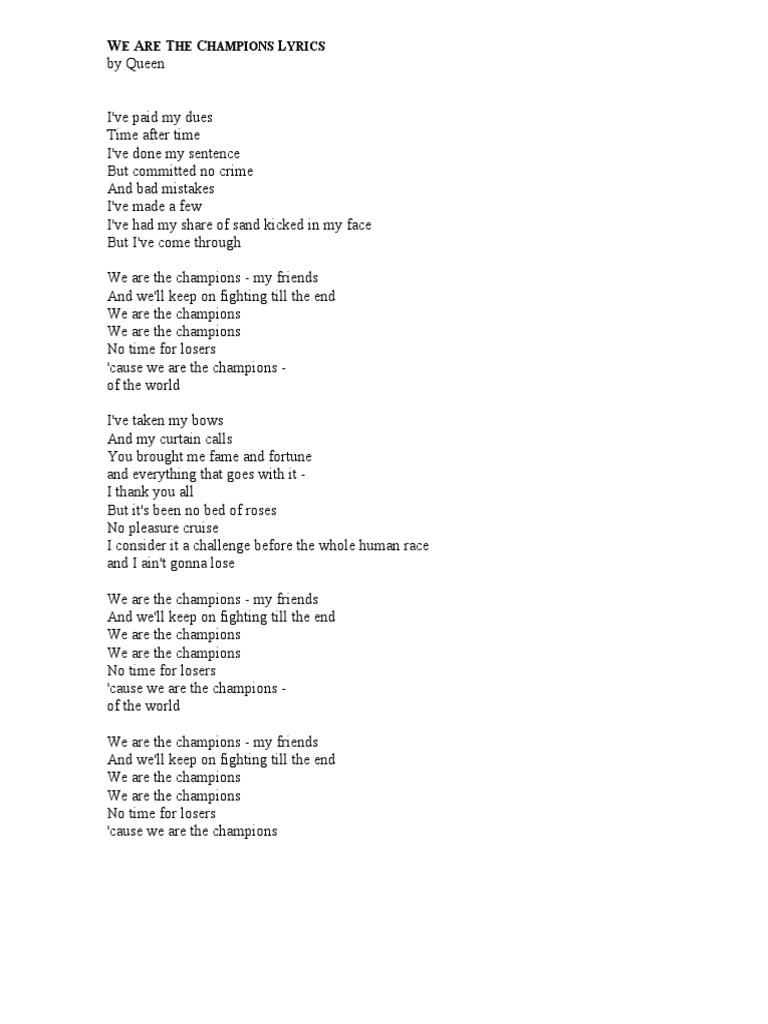 6 We Are The Champions Lyrics | PDF