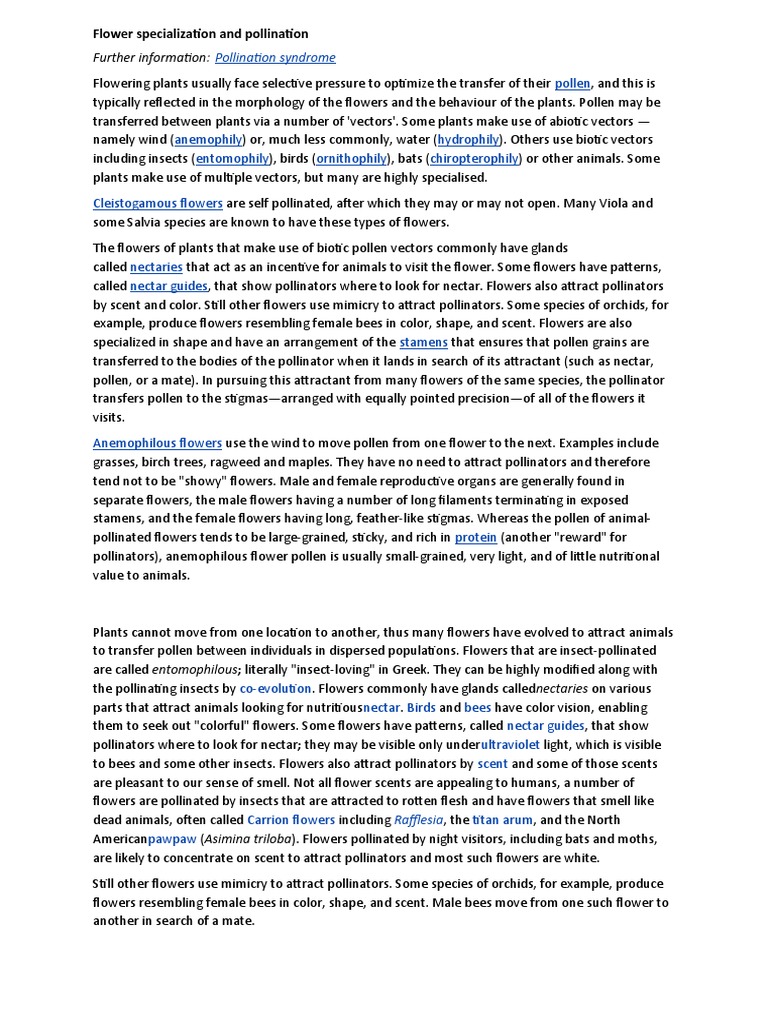Flower Specialization and Pollination | PDF | Flowers | Pollinators