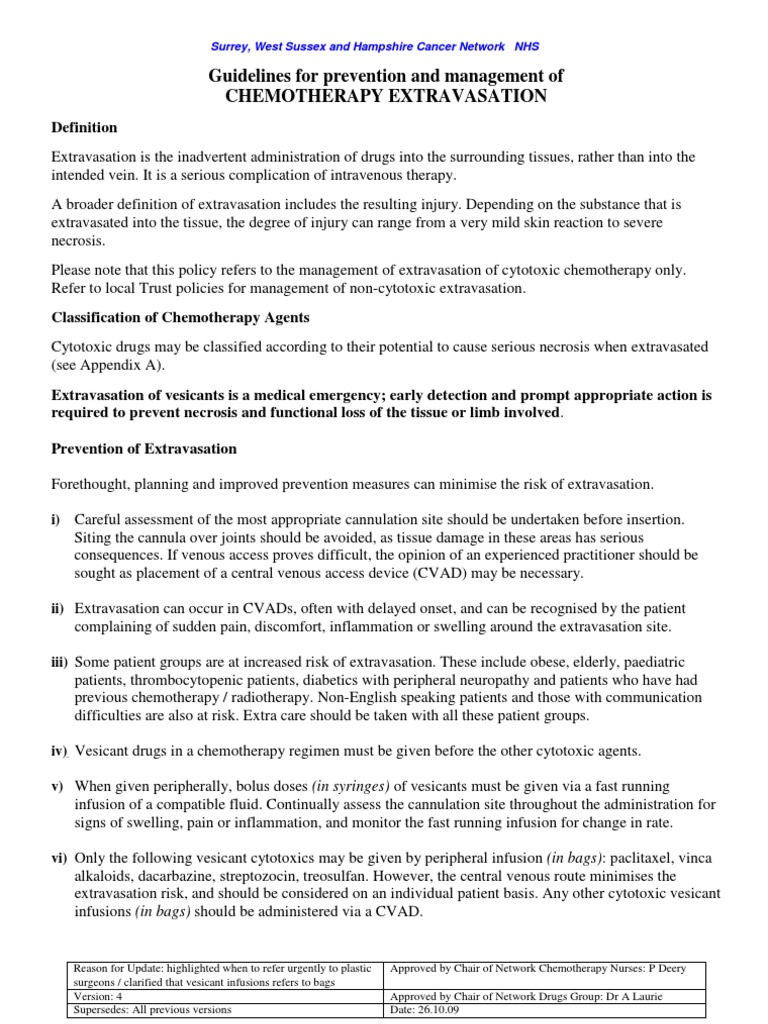 Chemo Extravasation Pdf Intravenous Therapy Chemotherapy