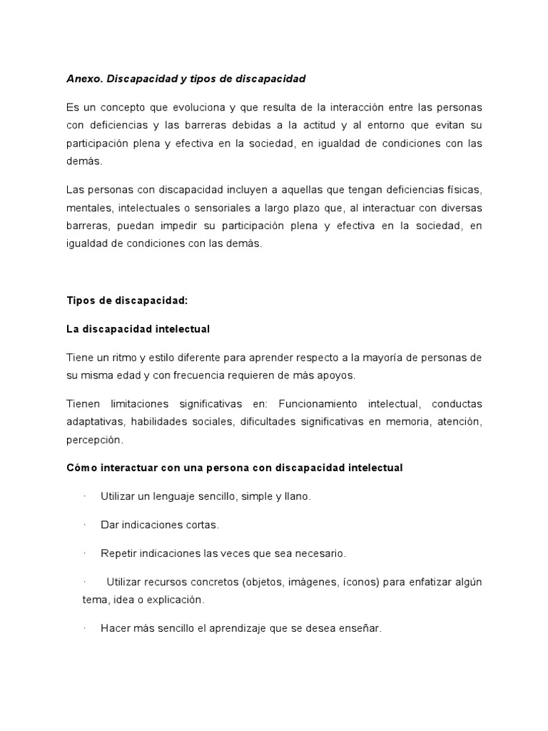 Tipos y Manejo de Discapacidad | PDF | Invalidez | Aprendizaje