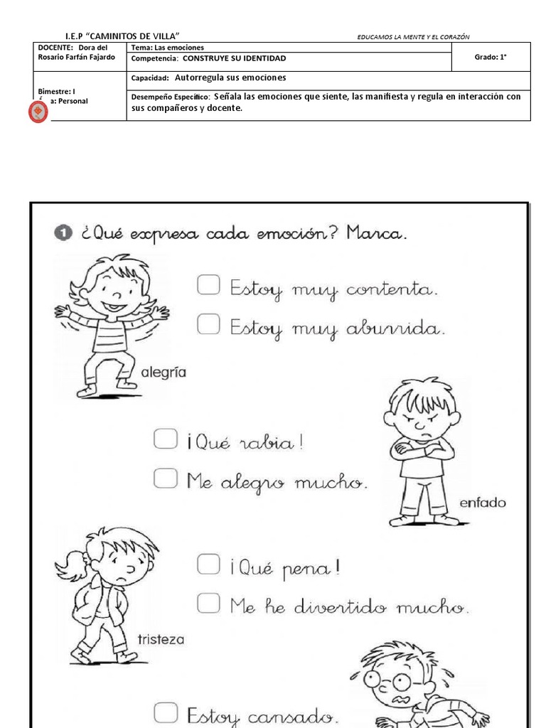 Emociones para Primer Grado | PDF