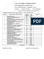 MSc Computer Science Admission Data Sheet 2021
