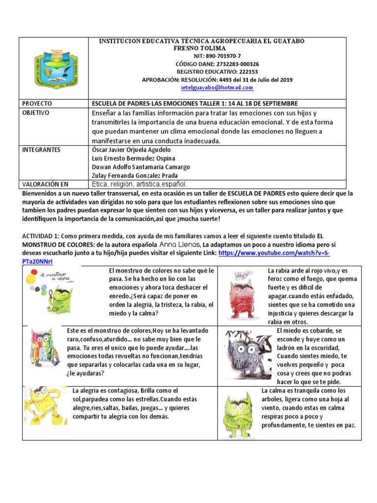 Taller 1 Escuela de Padres Preescolar | PDF | Las emociones ...