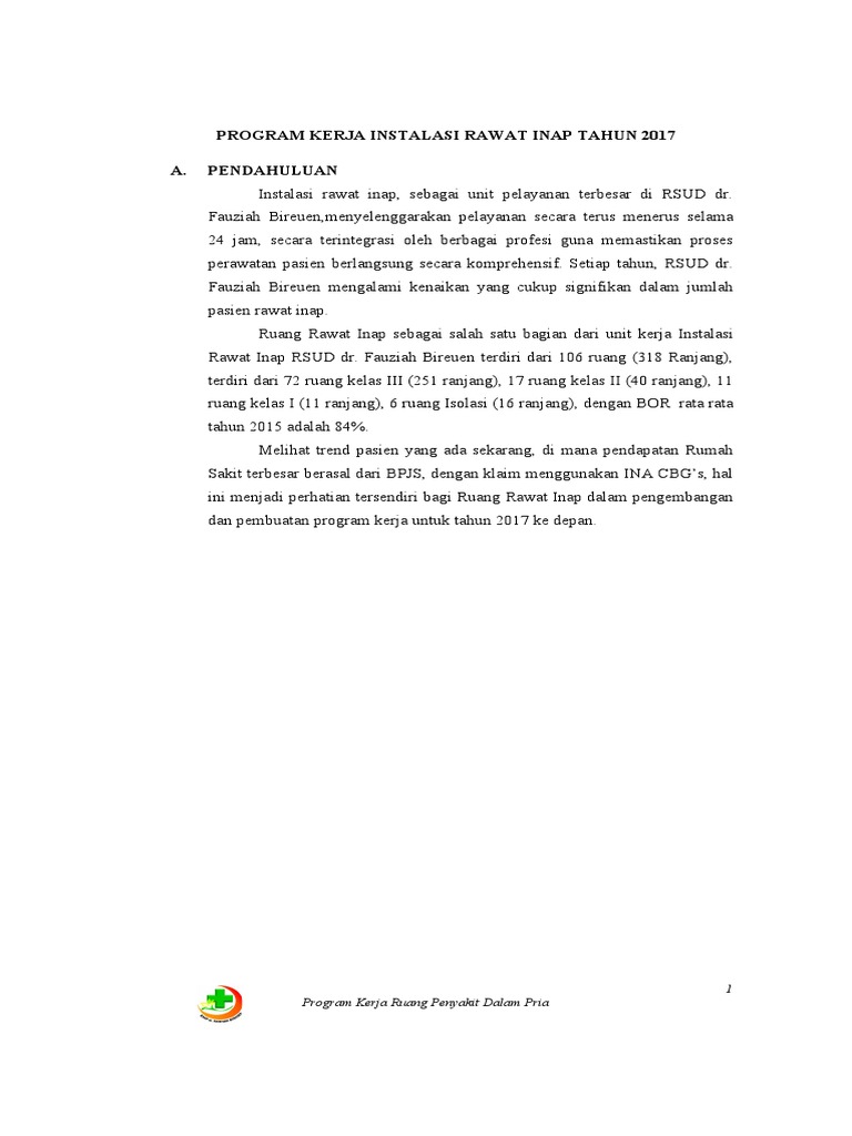 Program Kerja Rawat Inap RSUD 2017 | PDF