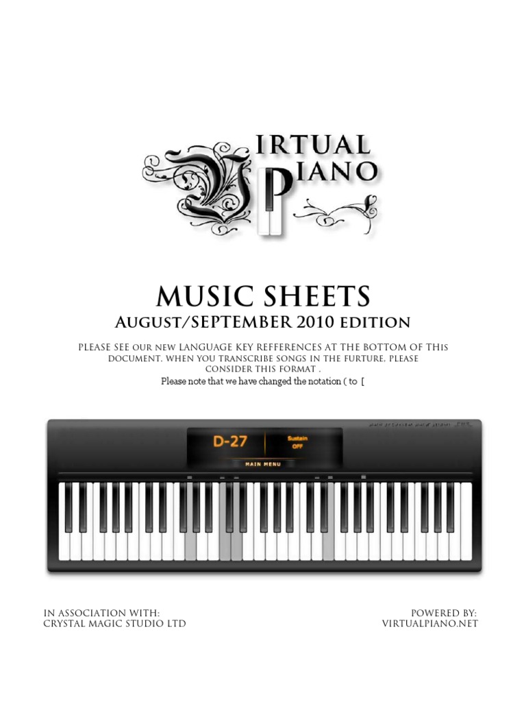 Virtual Piano Music Sheet Aug Sep | Sheet Music | Piano