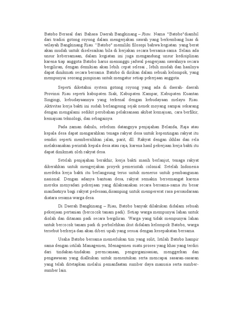 Tradisi Batobo: Gotong Royong Riau | PDF