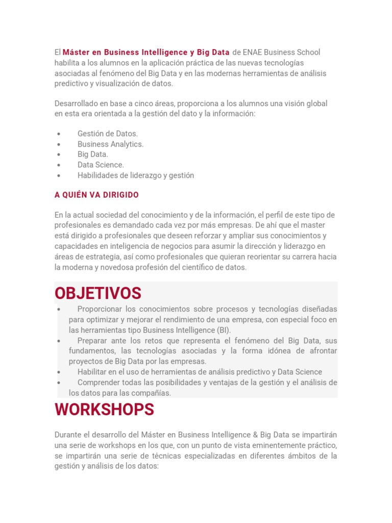 Máster en Business Intelligence y Big Data | PDF | Almacén de datos ...