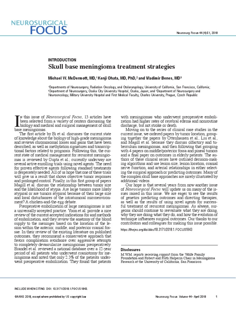 Skull Base Meningioma Management Insights | PDF | Neurosurgery ...