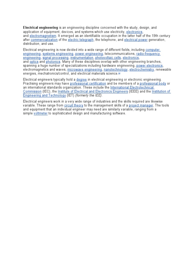 Overview of Electrical Engineering Fields | PDF | Science & Mathematics ...
