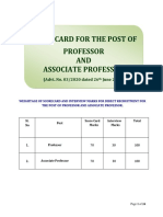 Score Card For The Post of Professor Associate Professor