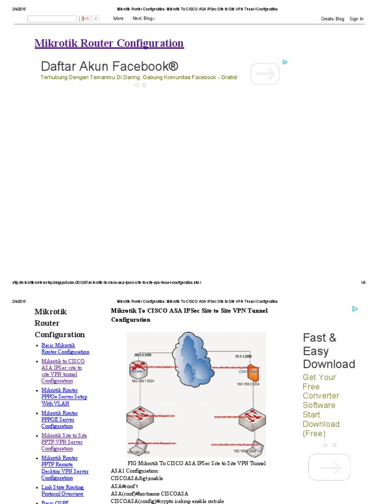 Visual Reference: Mikrotik Router Configuration Mikrotik To Cisco Asa Ipsec Site To