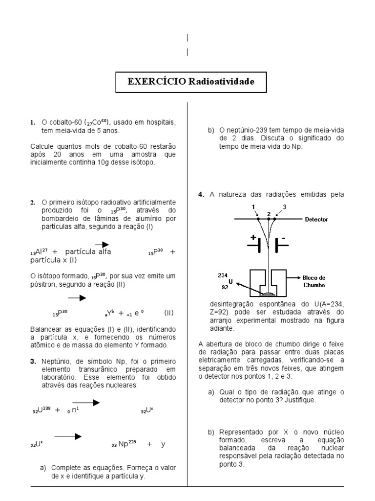 Exercícios sobre Radioatividade e Decaimento | PDF | Radioatividade ...