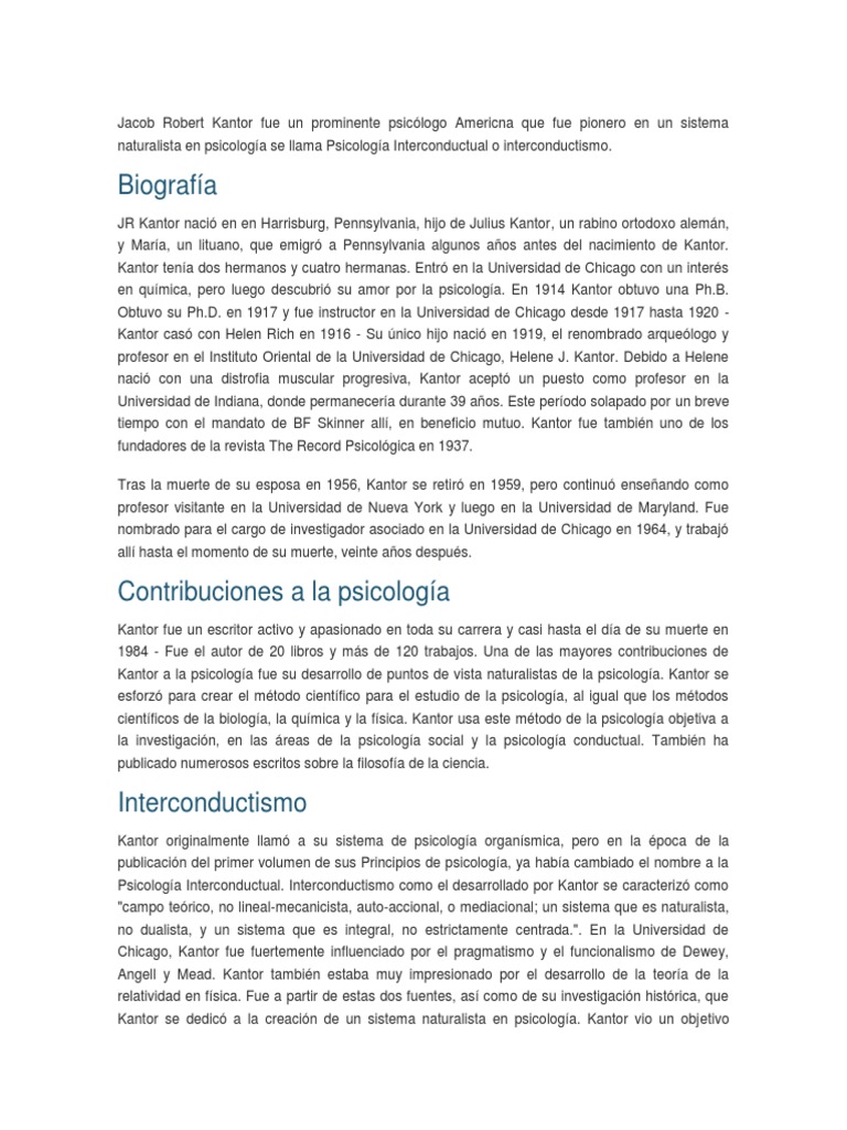 Jacob Robert Kantor y el Interconductismo | PDF | Behaviorismo | Sicología