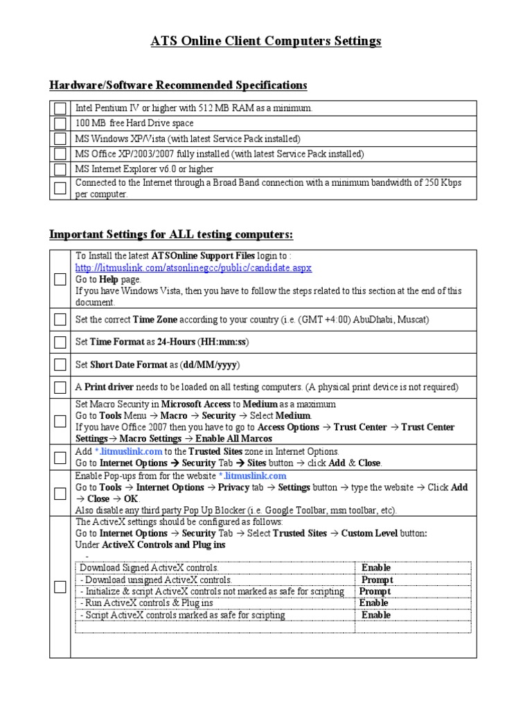 ATS Online Client Setup Guide | PDF | Windows Vista | Microsoft Windows
