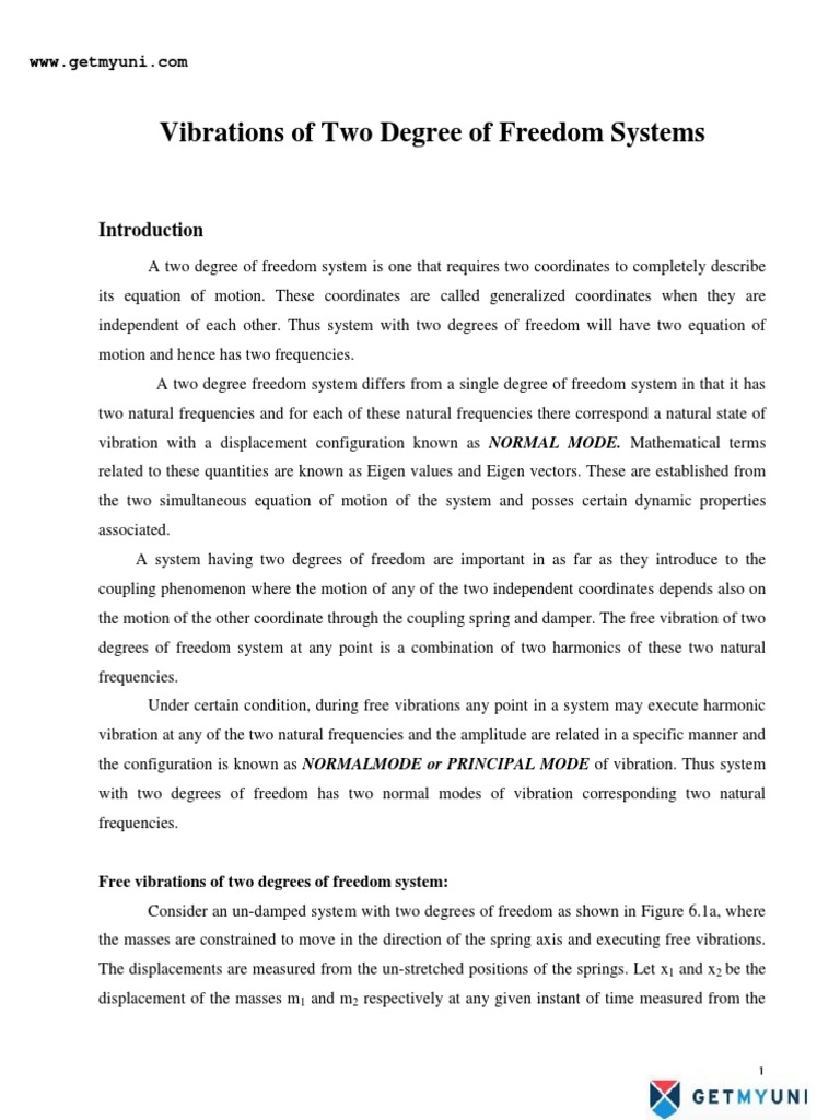 Two Degree of Freedom Vibration Analysis | PDF | Normal Mode | Resonance