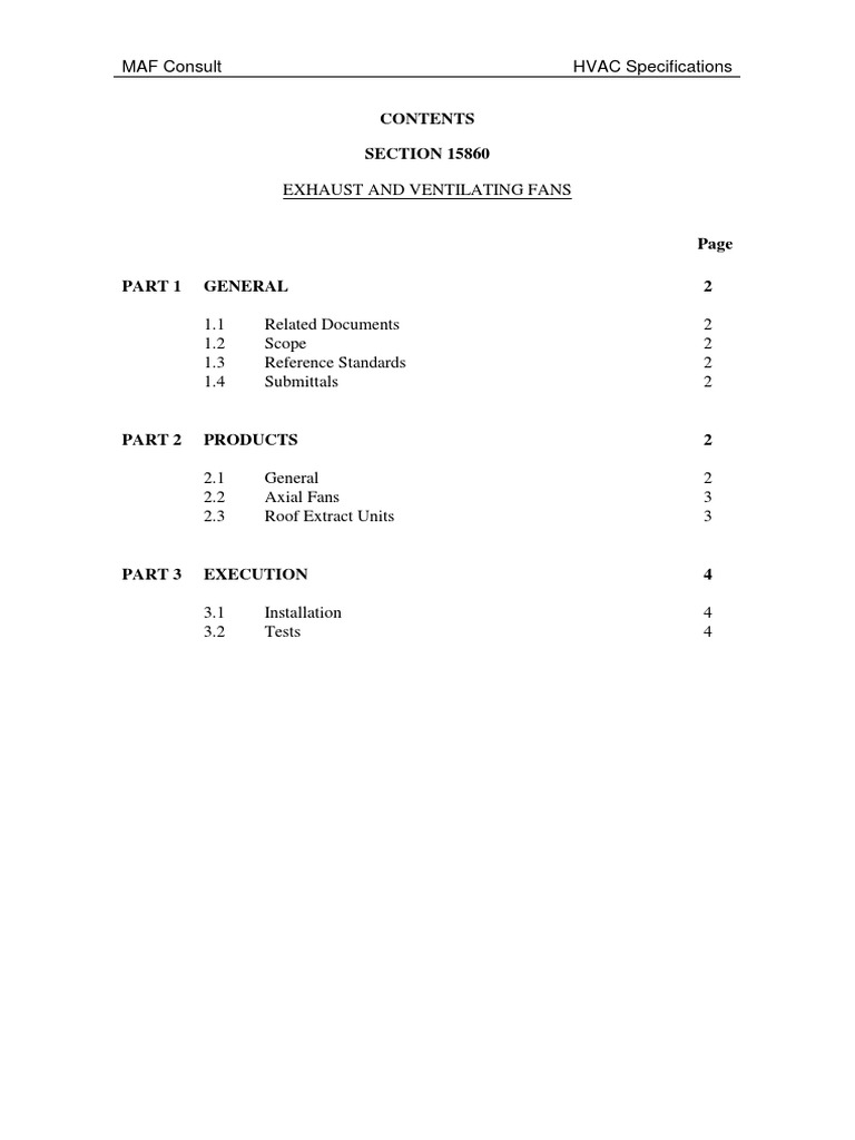 Exhaust and Ventilating Fan Specs | PDF | Specification (Technical ...