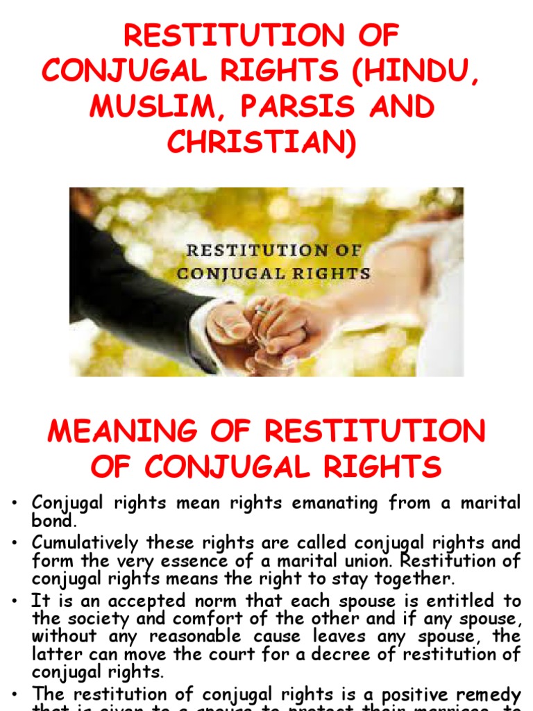 Restitution of Conjugal Rights (Hindu, Muslim, Parsis and Christian ...