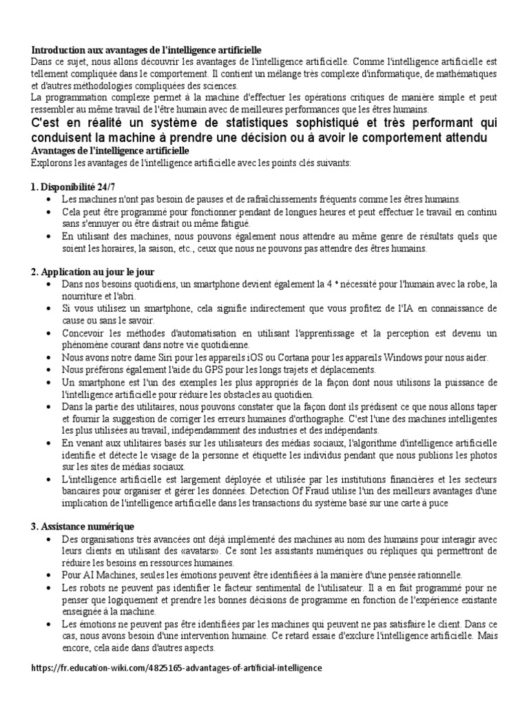 Avantages de l'intelligence artificielle | PDF | Intelligence ...