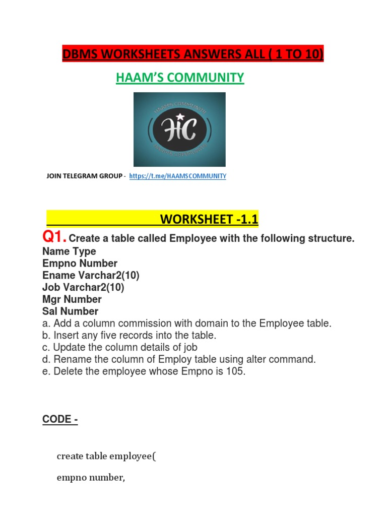 Comprehensive DBMS Worksheets Solutions | PDF | Data Management | Data
