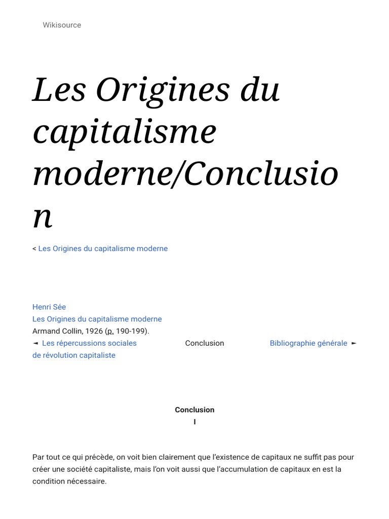 Conclusion sur les origines du capitalisme | PDF | Capitalisme | Karl Marx