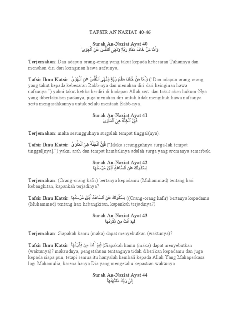Tafsir Surah An-Naziat Ayat 40-46 | PDF
