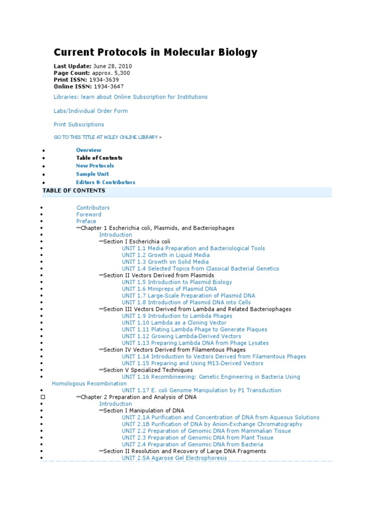 Current Protocols in Molecular Biology