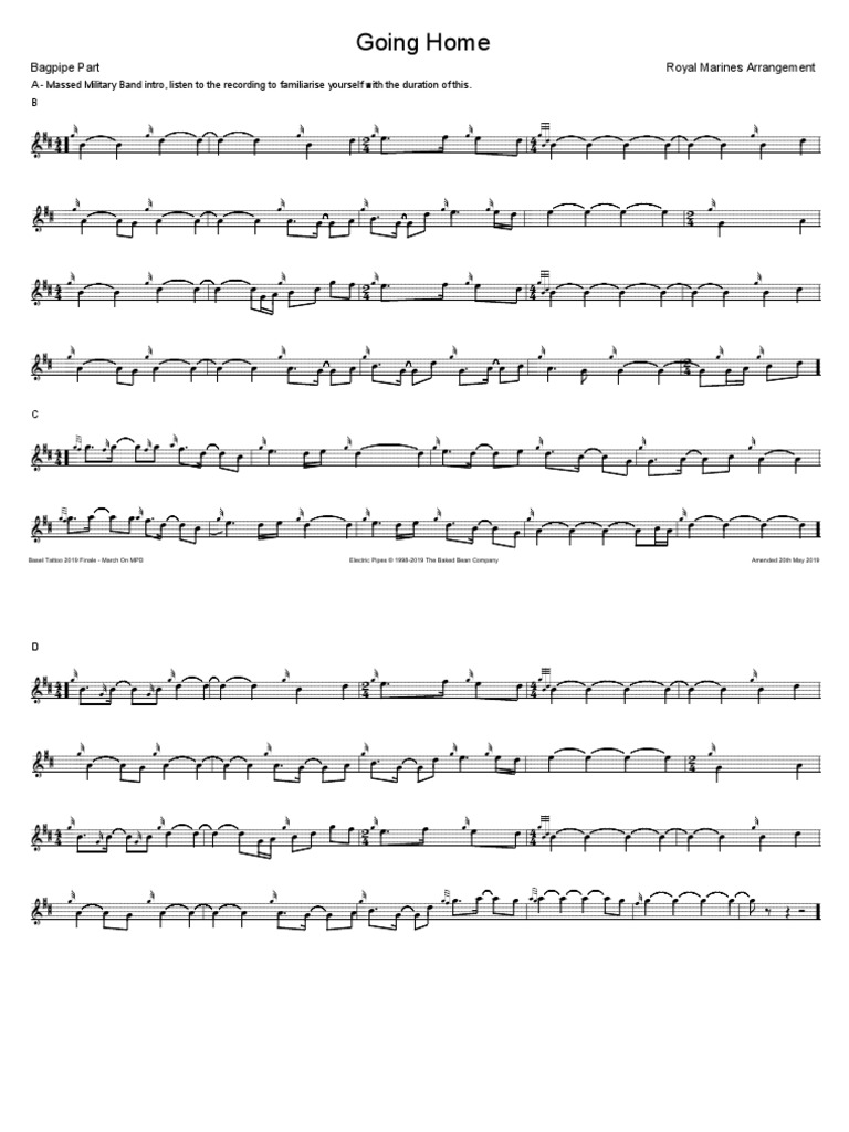 Going Home Bagpipe Part Typo Amendment 20th May 2019 PDF Marching Bands Music